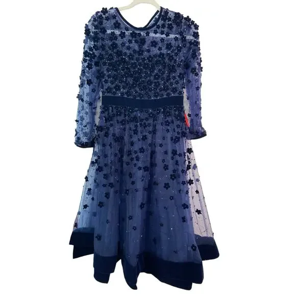 Mac Duggal Velvet Embellished Illusion High Neck 67007 Dress Midnight Size 8 - Picture 4 of 15